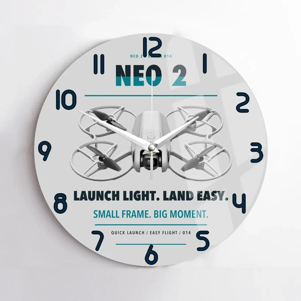 DJI Neo 2 design on light gray no frame wall clock