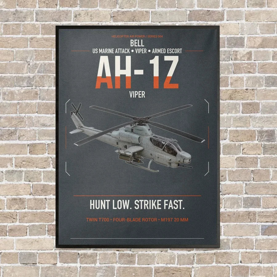 Bell AH-1Z Viper vertical canvas print - framed - gray background