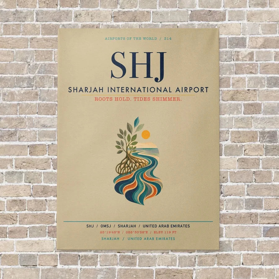 Sharjah International Airport SHJ vertical canvas print - no frame - beige background