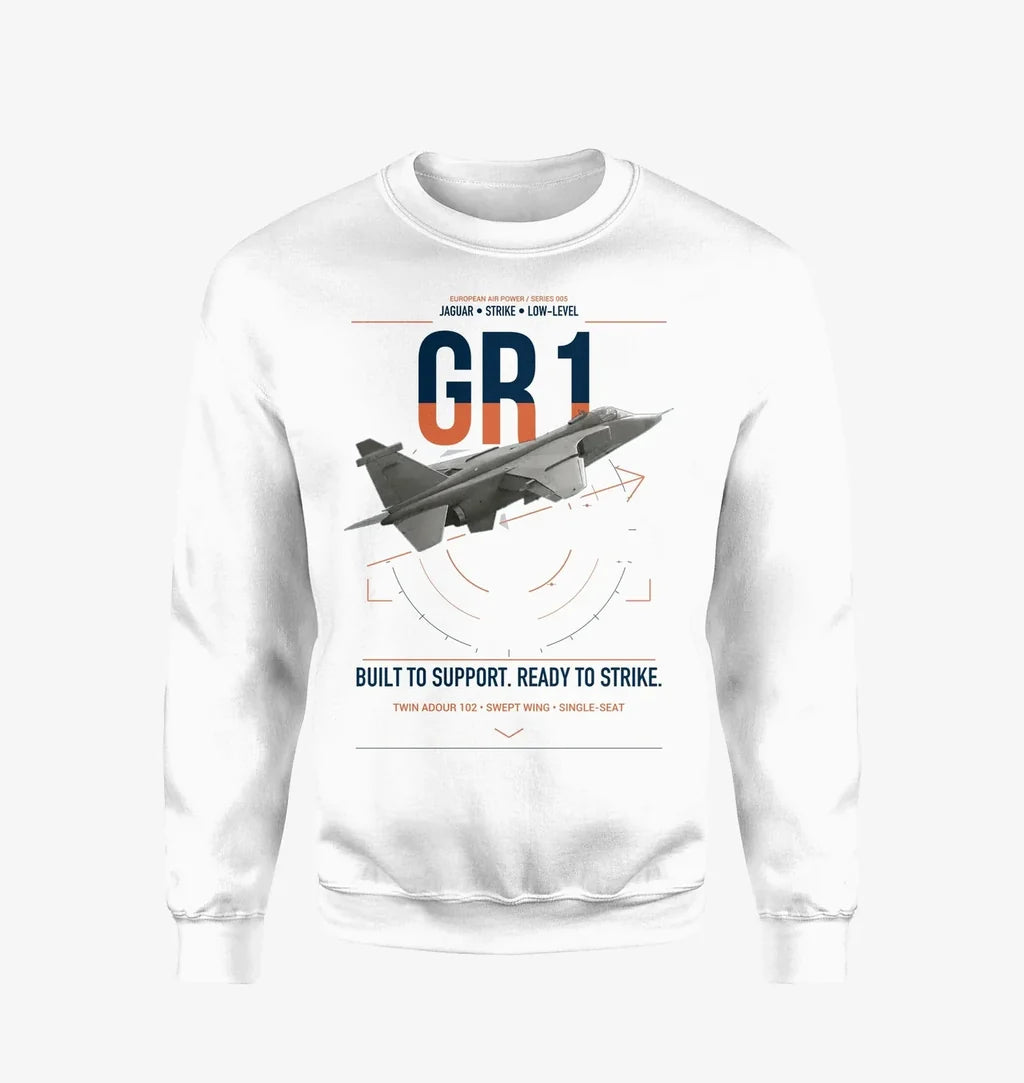 SEPECAT Jaguar GR1 design on white sweatshirt