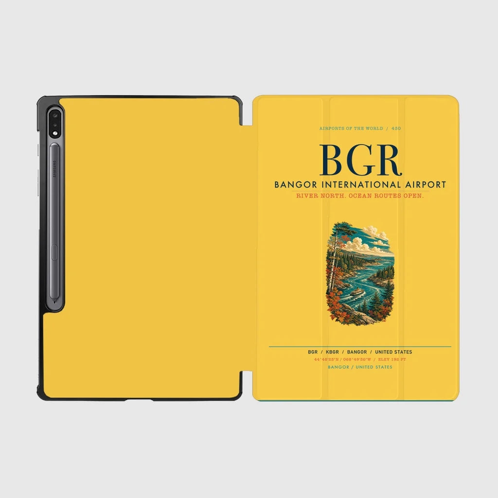 Bangor International Airport (BGR) design on yellow samsung tablet tablet case