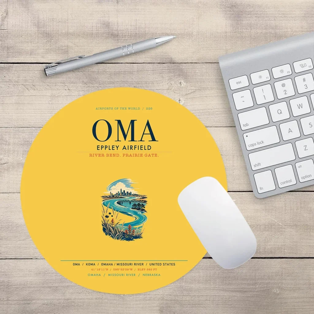 Omaha Eppley Airfield (OMA) design on yellow round mouse pad
