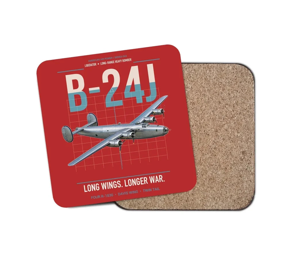 B-24J Liberator design on red 1 piece coaster