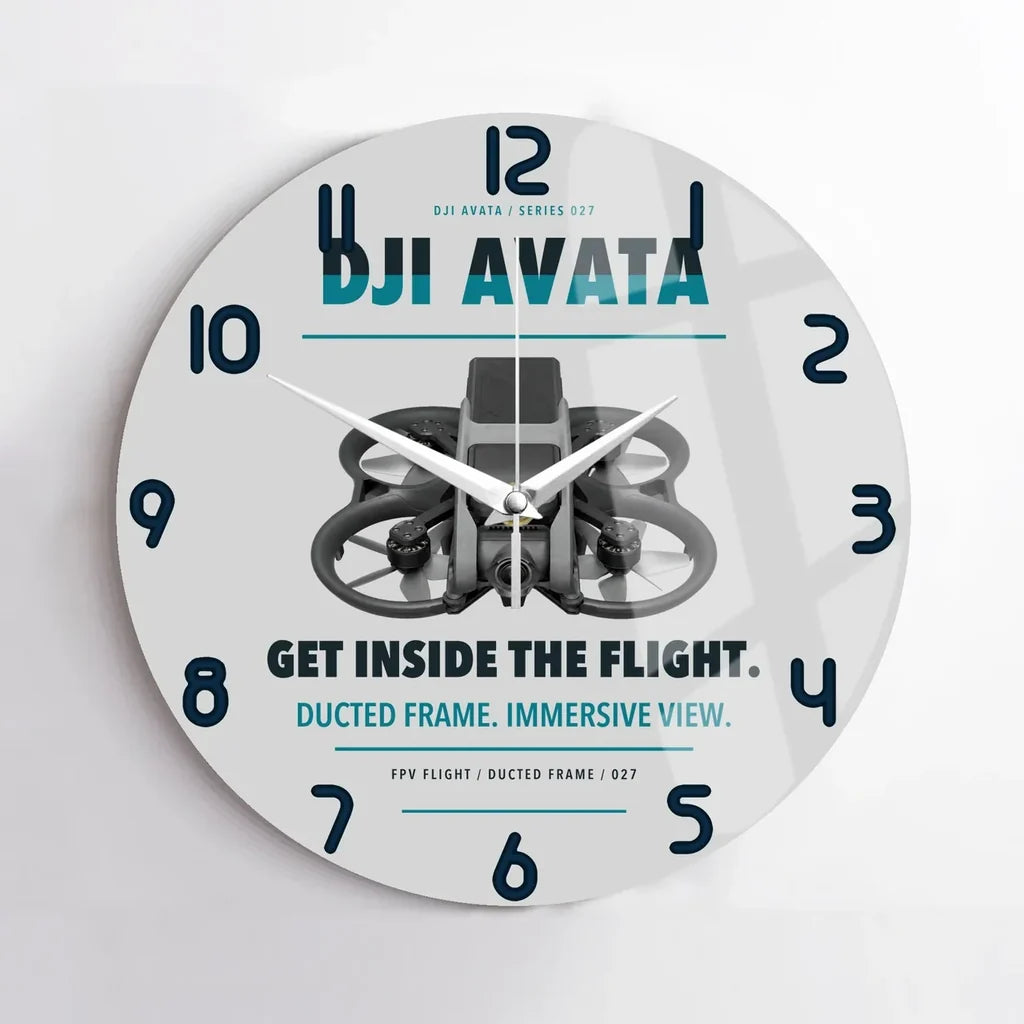 DJI Avata design on light gray no frame wall clock