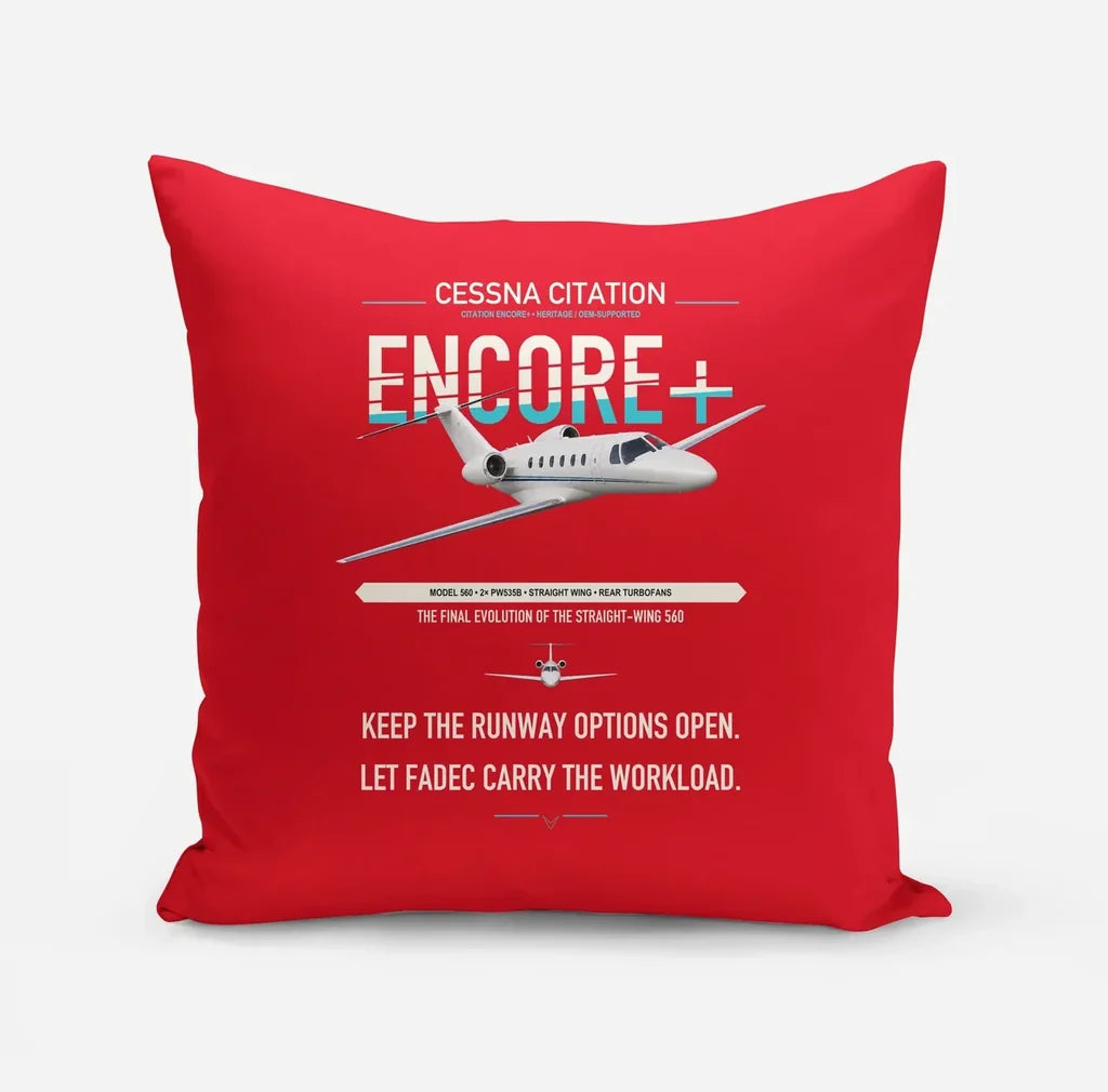Cessna Citation Encore+ design on red pillow