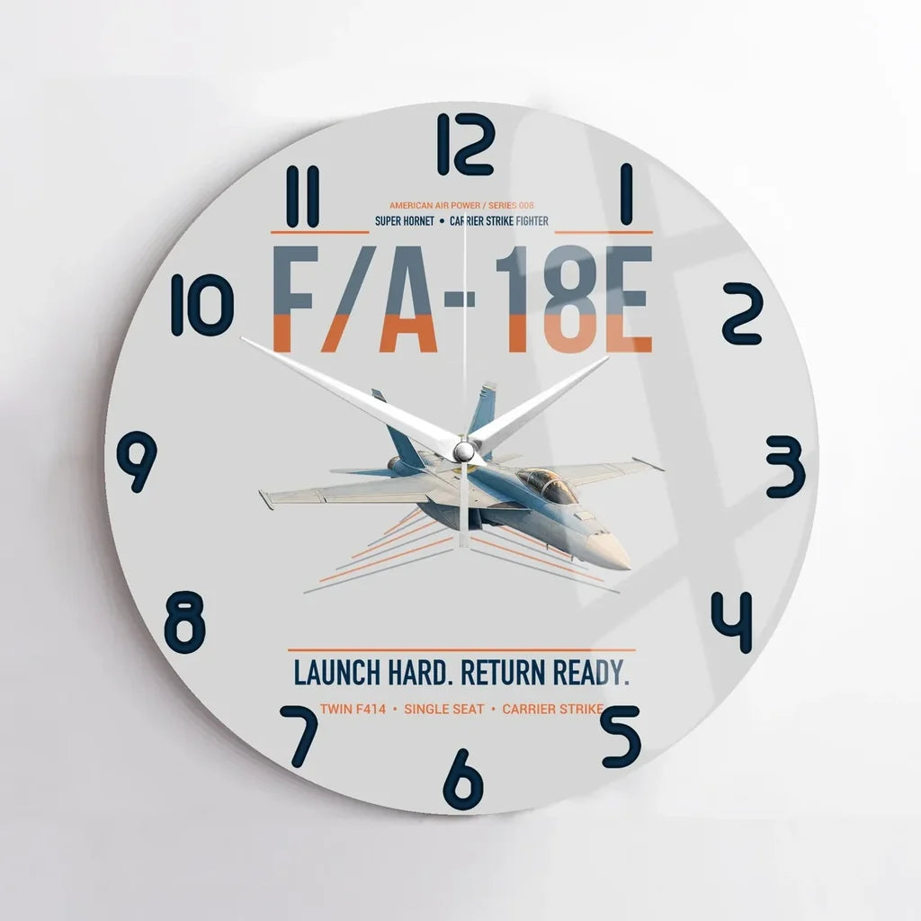 F-A-18E Super Hornet design on light gray no frame wall clock