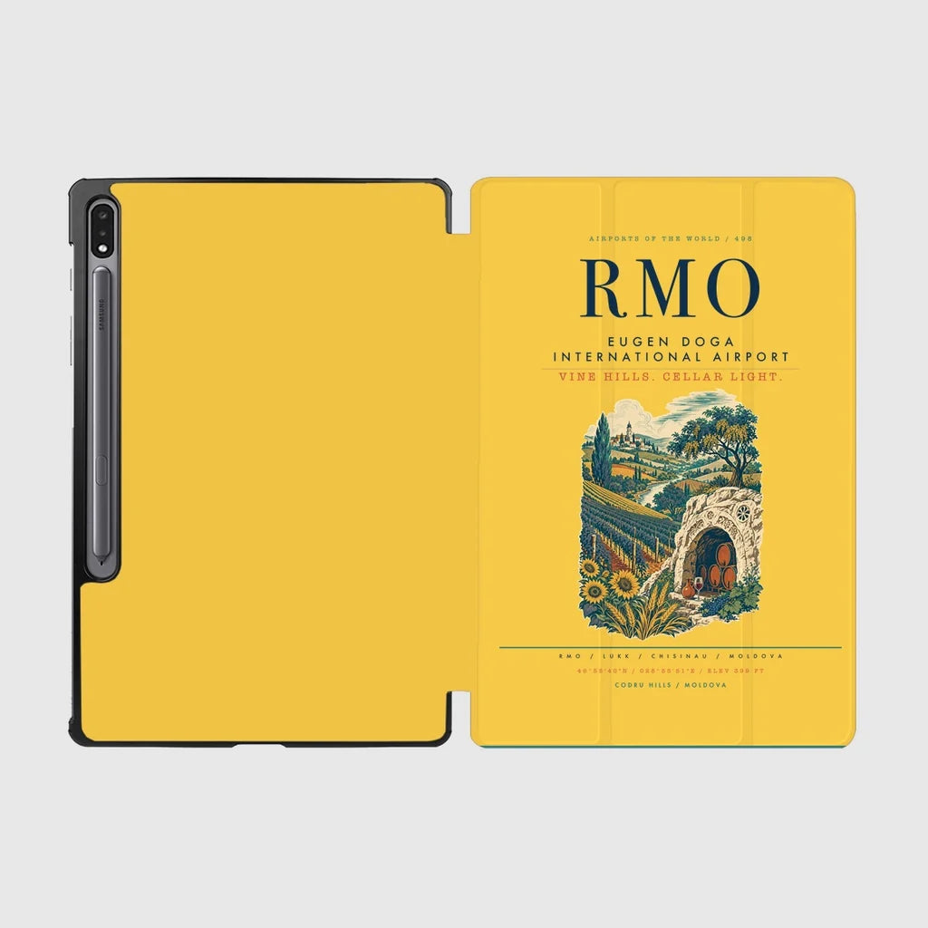 Chisinau Eugen Doga International Airport (RMO) design on yellow samsung tablet tablet case