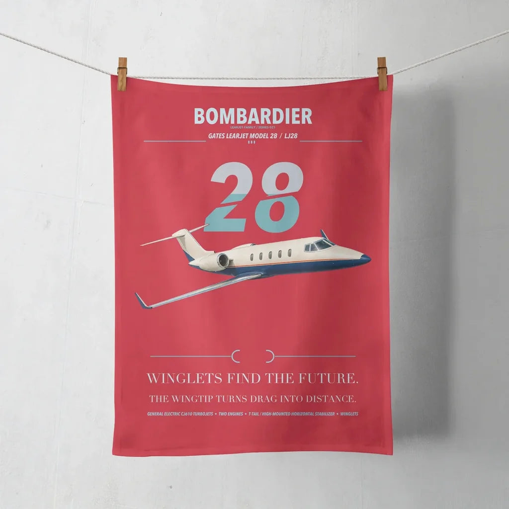 Bombardier Learjet 28 design on red towel