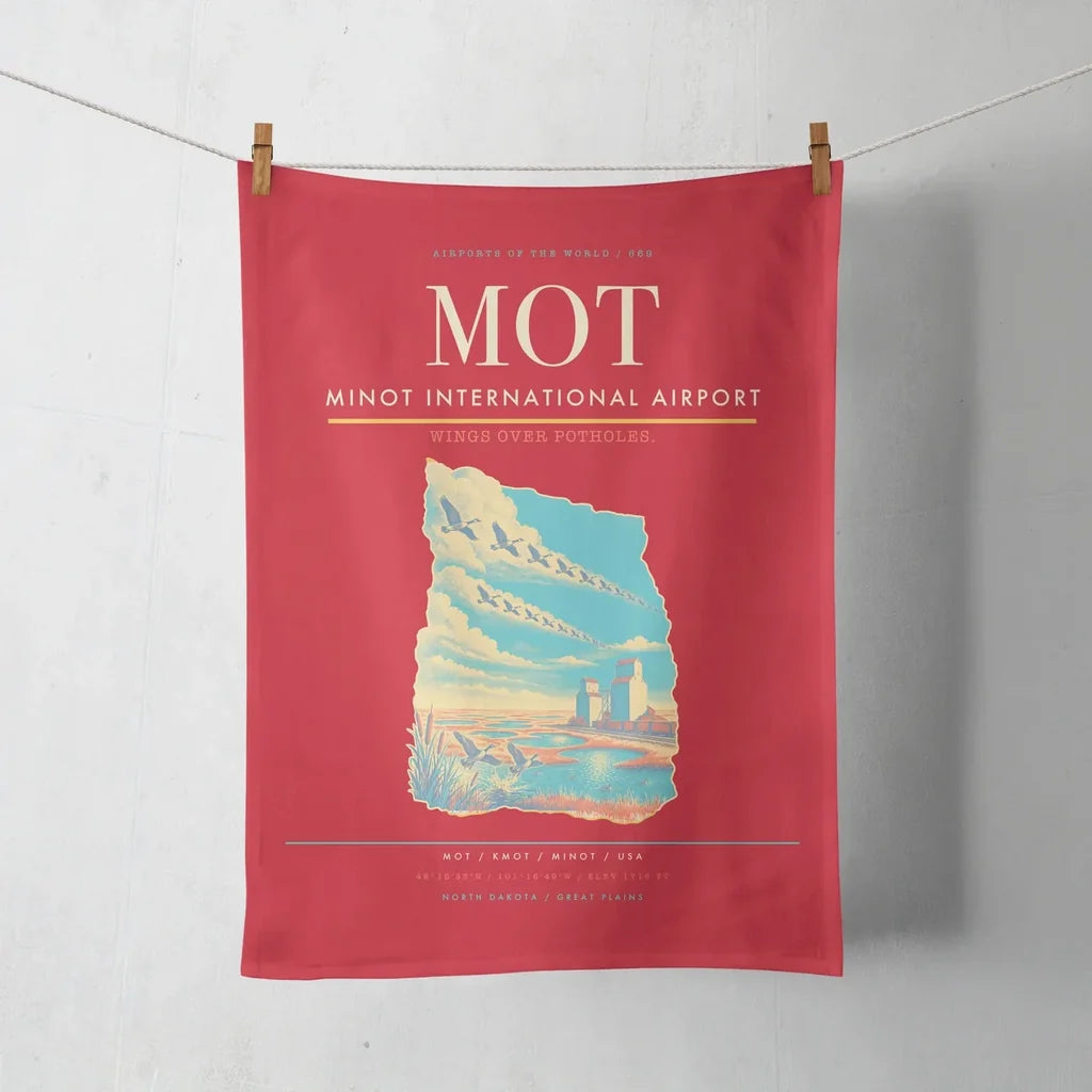 Minot International Airport (MOT) design on red towel