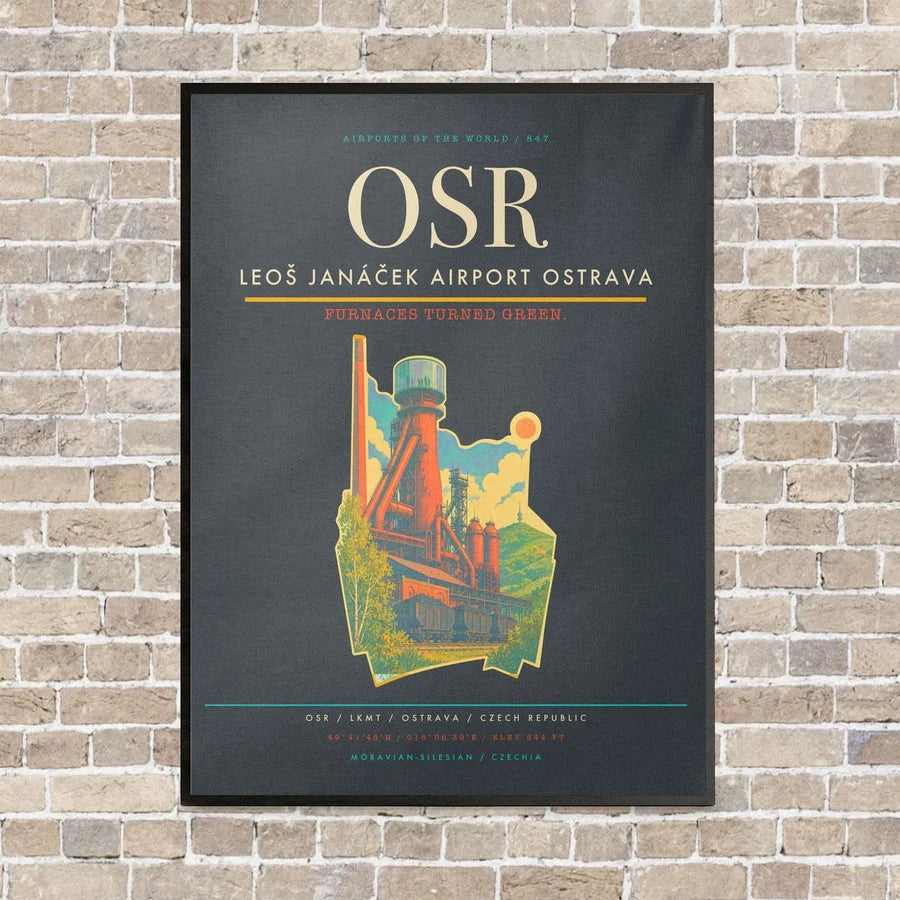 Leoš Janáček Airport Ostrava OSR vertical canvas print - framed - gray background