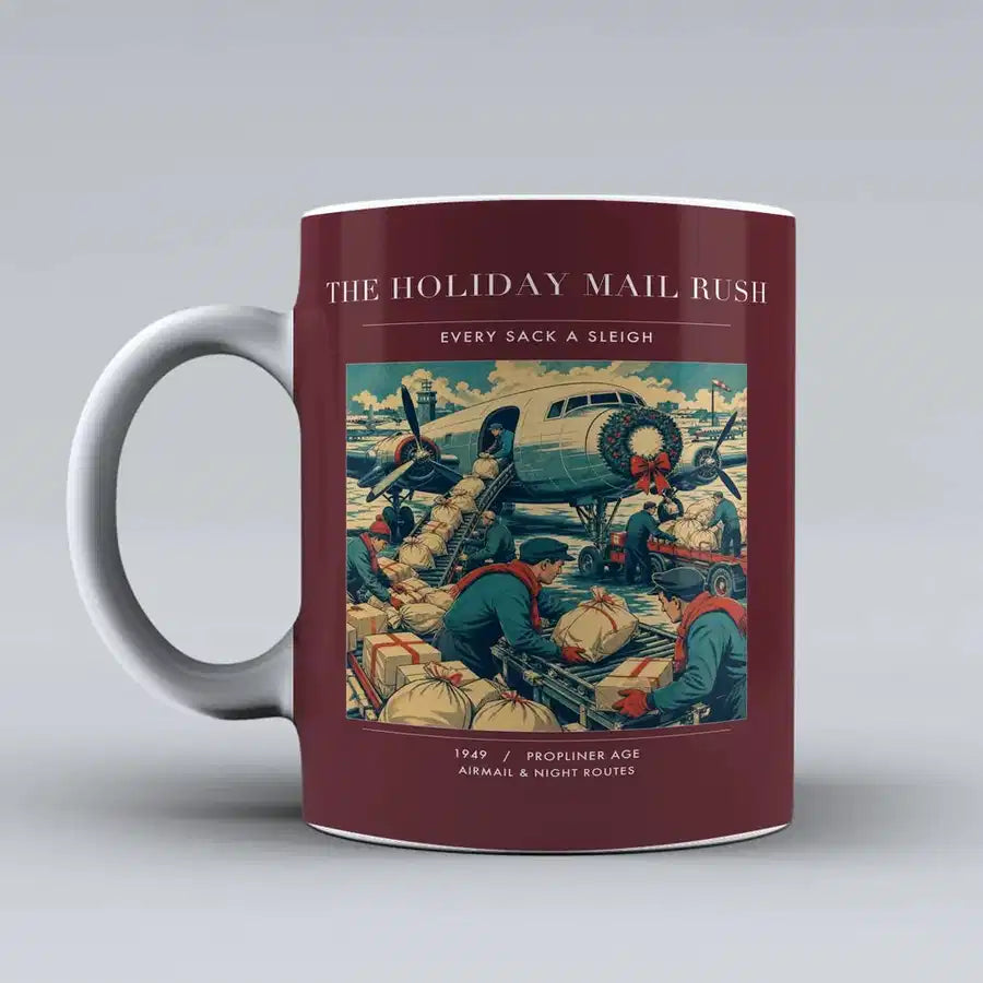 VINTAGE G4255 - The Holiday Mail Rush - Ceramic Mug design on darkred