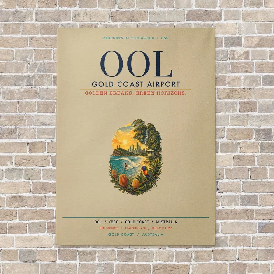 Gold Coast Airport OOL vertical canvas print - no frame - beige background