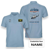 Thumbnail for Bell 412EPI design on light blue+name double-side polo t-shirt, double-side print