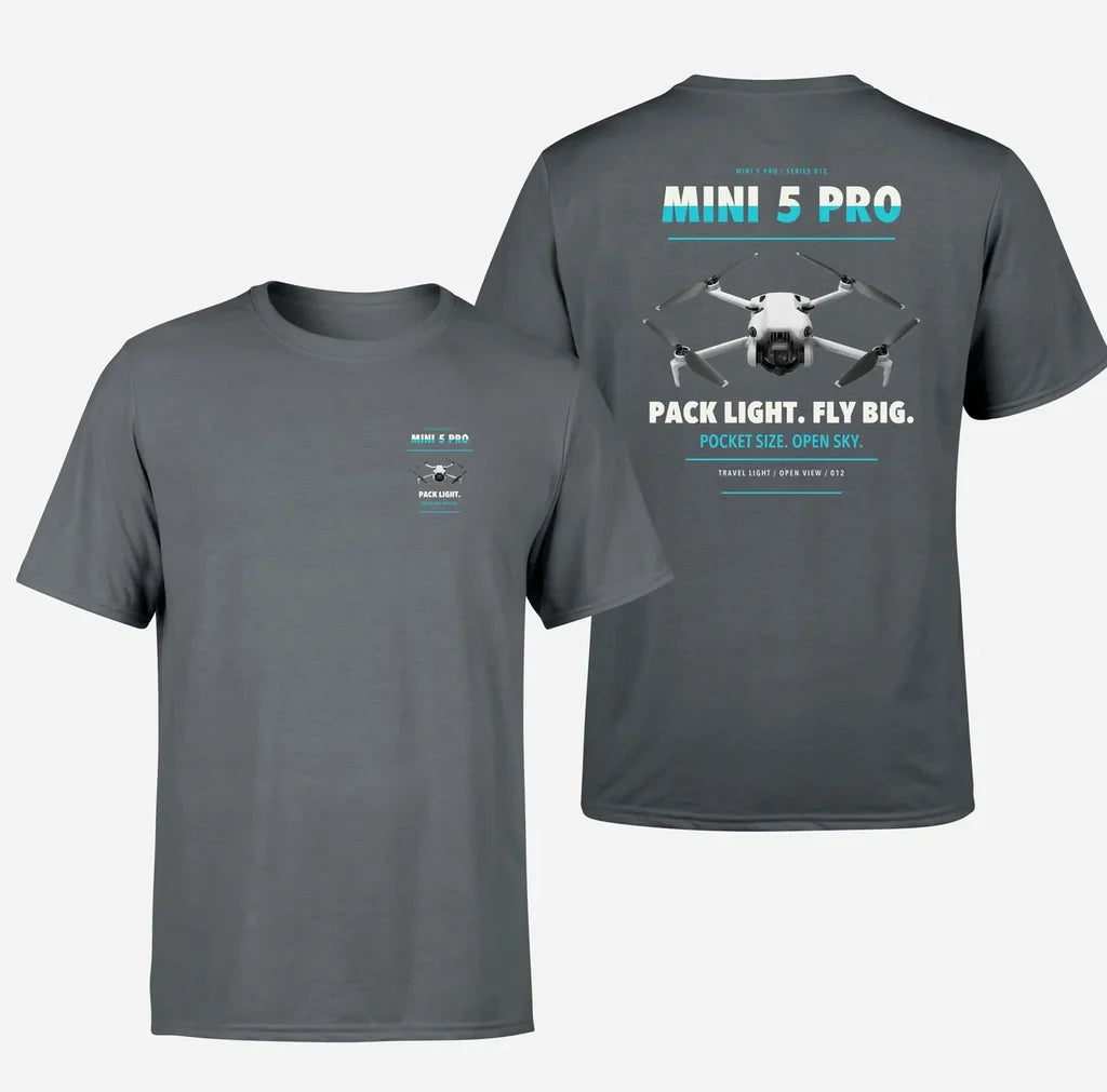DJI Mini 5 Pro design on gray t shirt