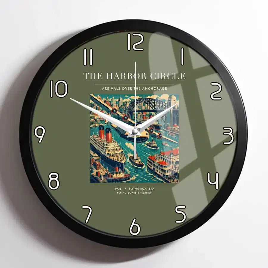 VINTAGE G4059 - The Harbor Circle - Designed Wall Clocks design on greenarmy framed