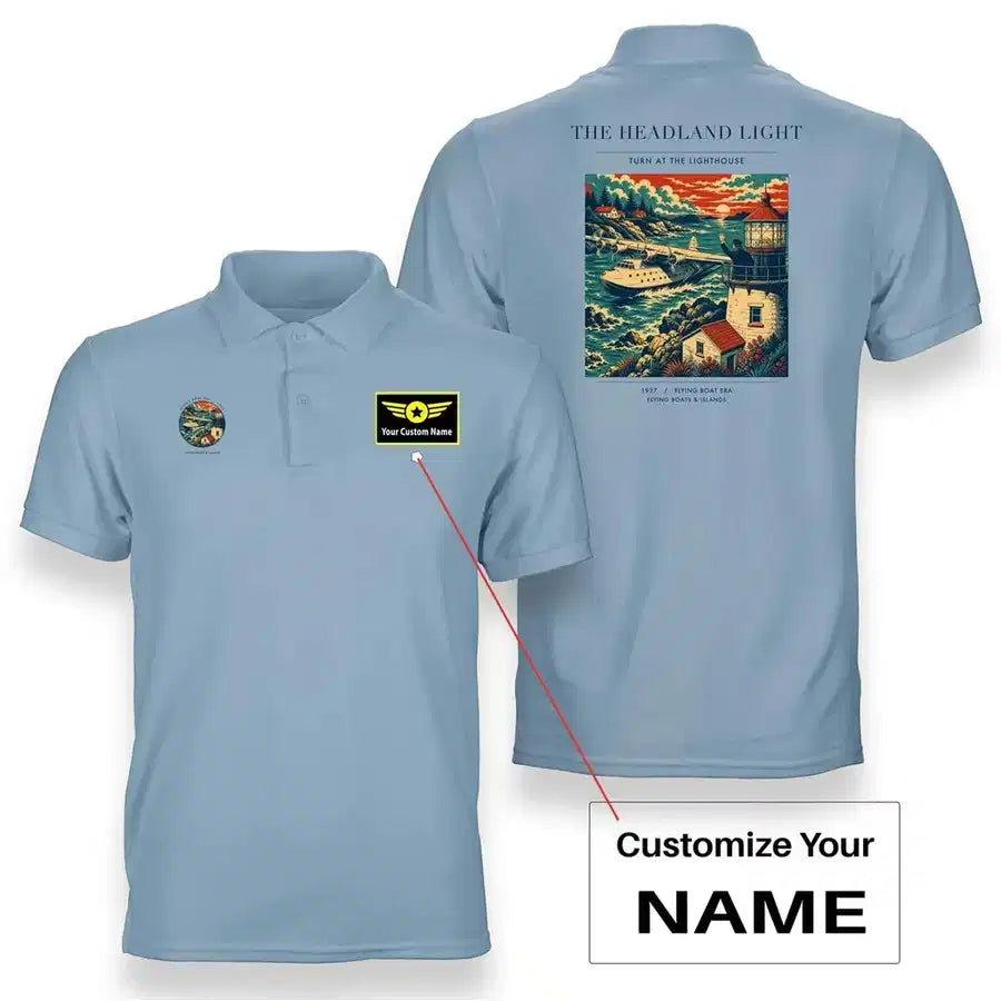 VINTAGE G4078 - The Headland Light - Double-Side Polo T-Shirt design on lightblue+name