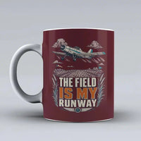 Thumbnail for 369 - The Field Is My Runway - Mug design on dark red signal