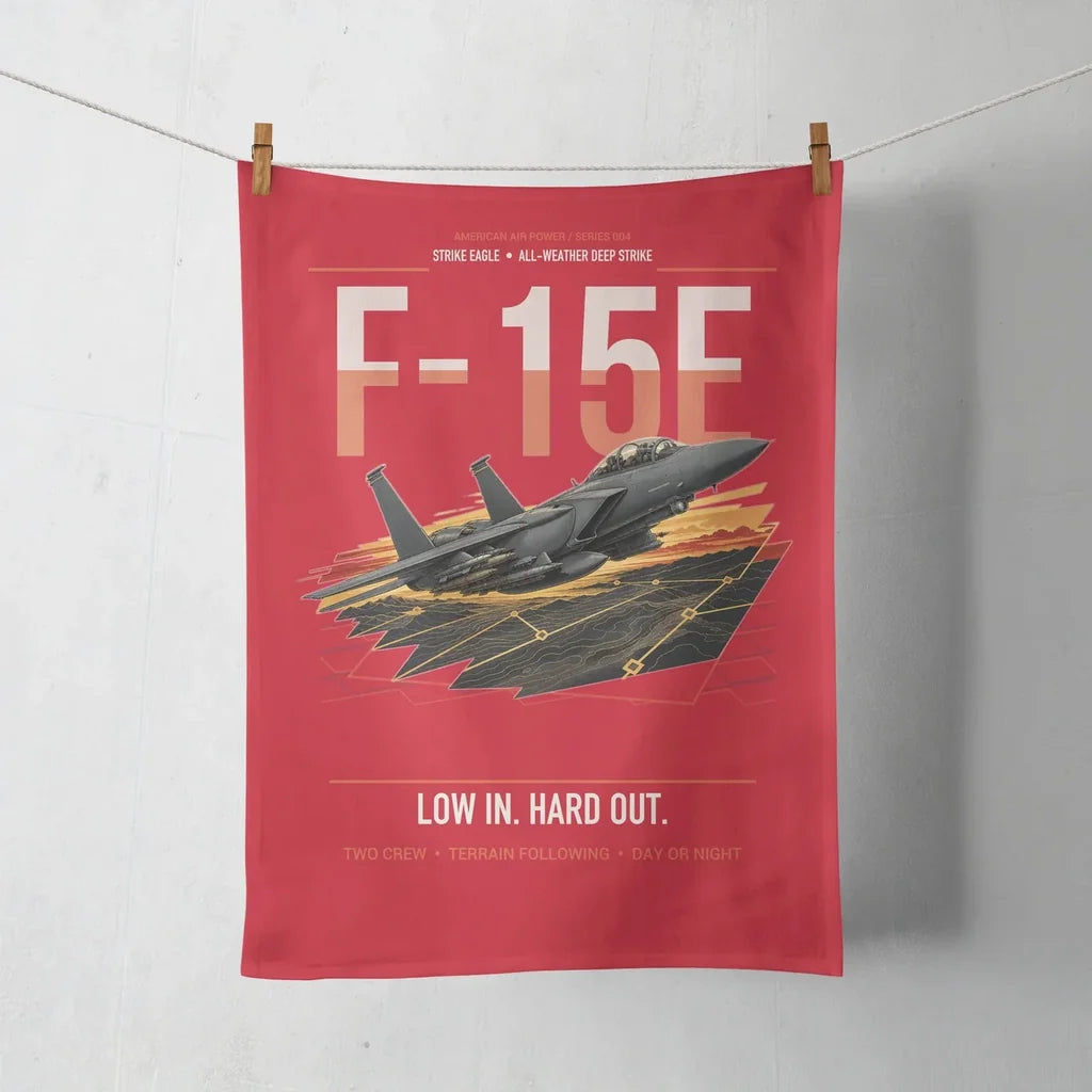 F-15E Strike Eagle design on red towel