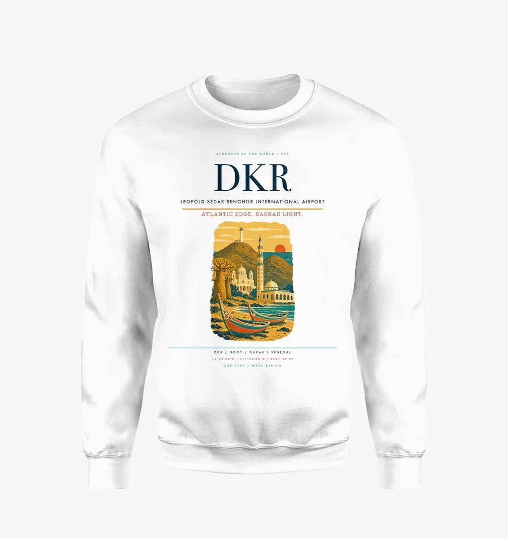 Leopold Sedar Senghor International Airport (DKR) design on white sweatshirt