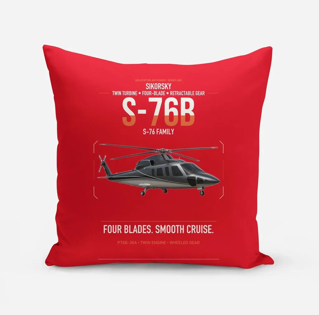 Sikorsky S-76B design on red pillow
