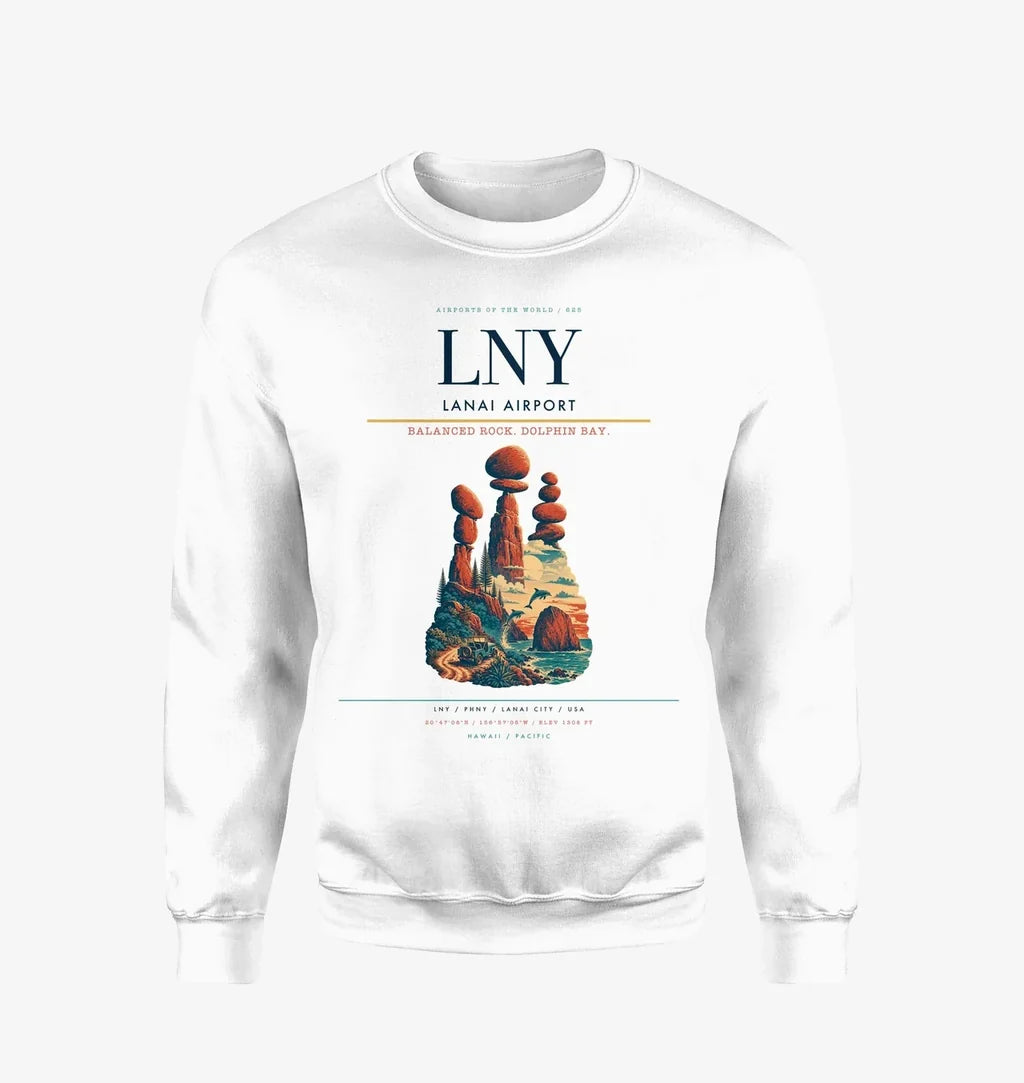 Lanai Airport (LNY) design on white sweatshirt