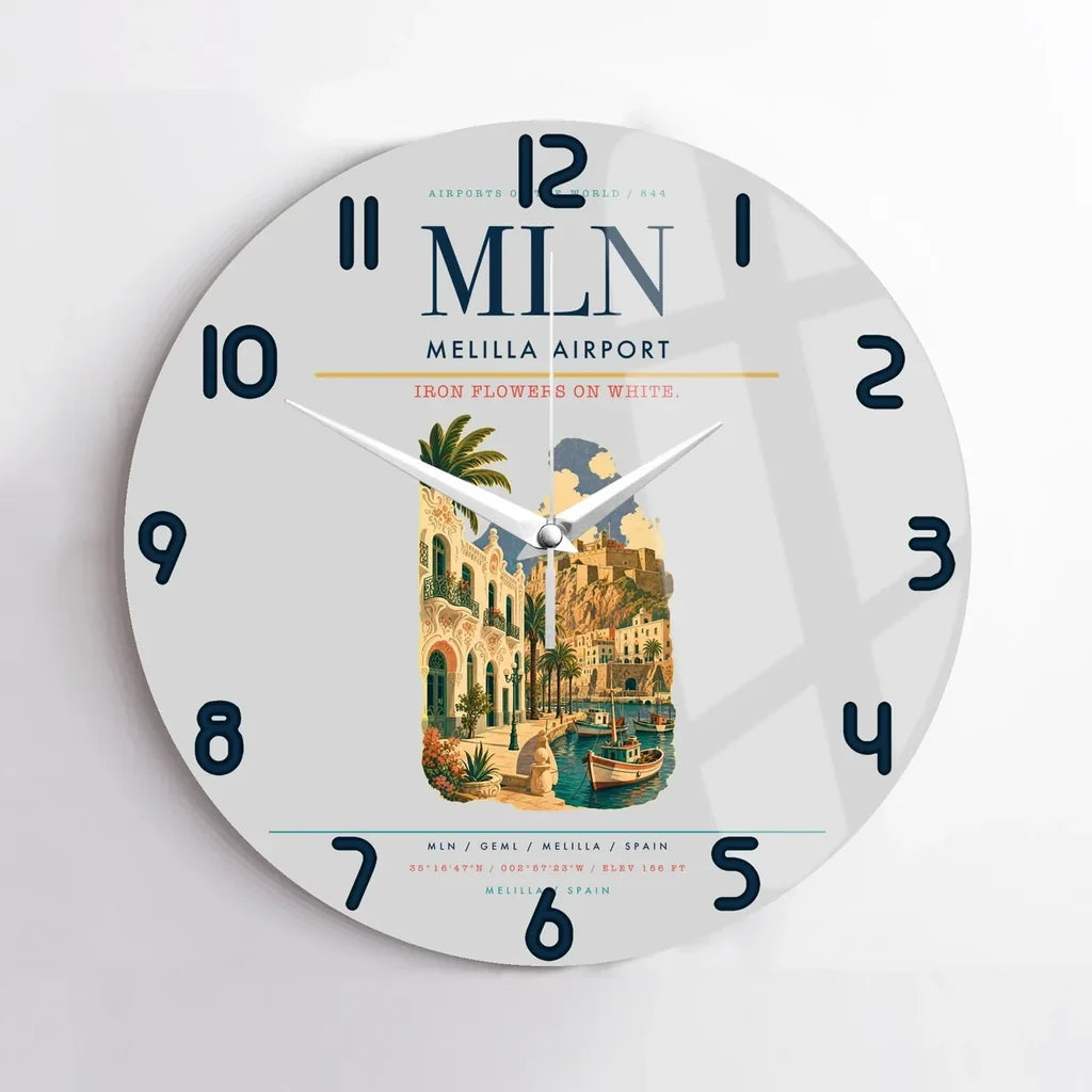 Melilla Airport (MLN) design on light gray no frame wall clock