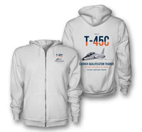 Thumbnail for T-45C Goshawk design on white premium zipped hoodie, double-side print
