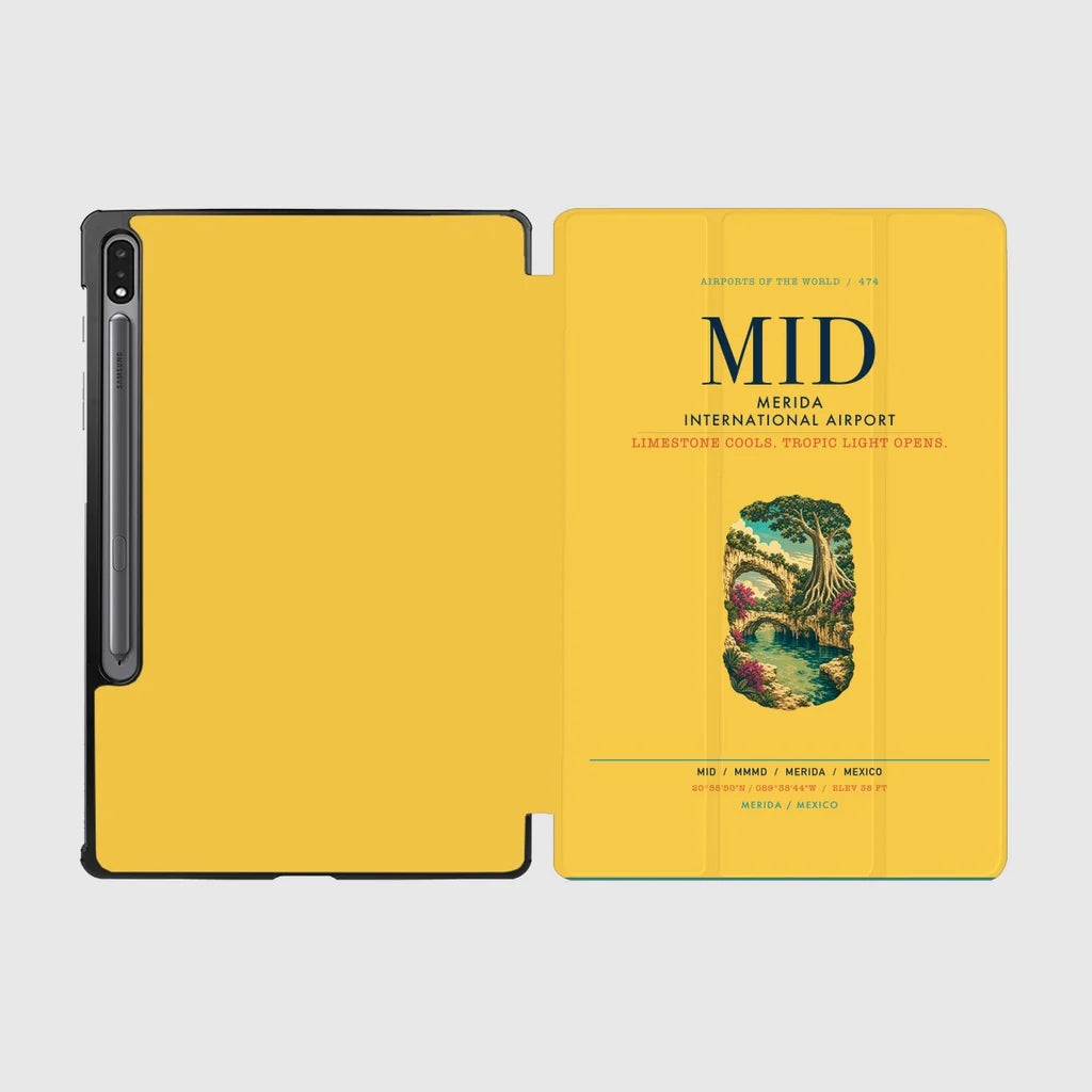 Merida International Airport (MID) design on yellow samsung tablet tablet case