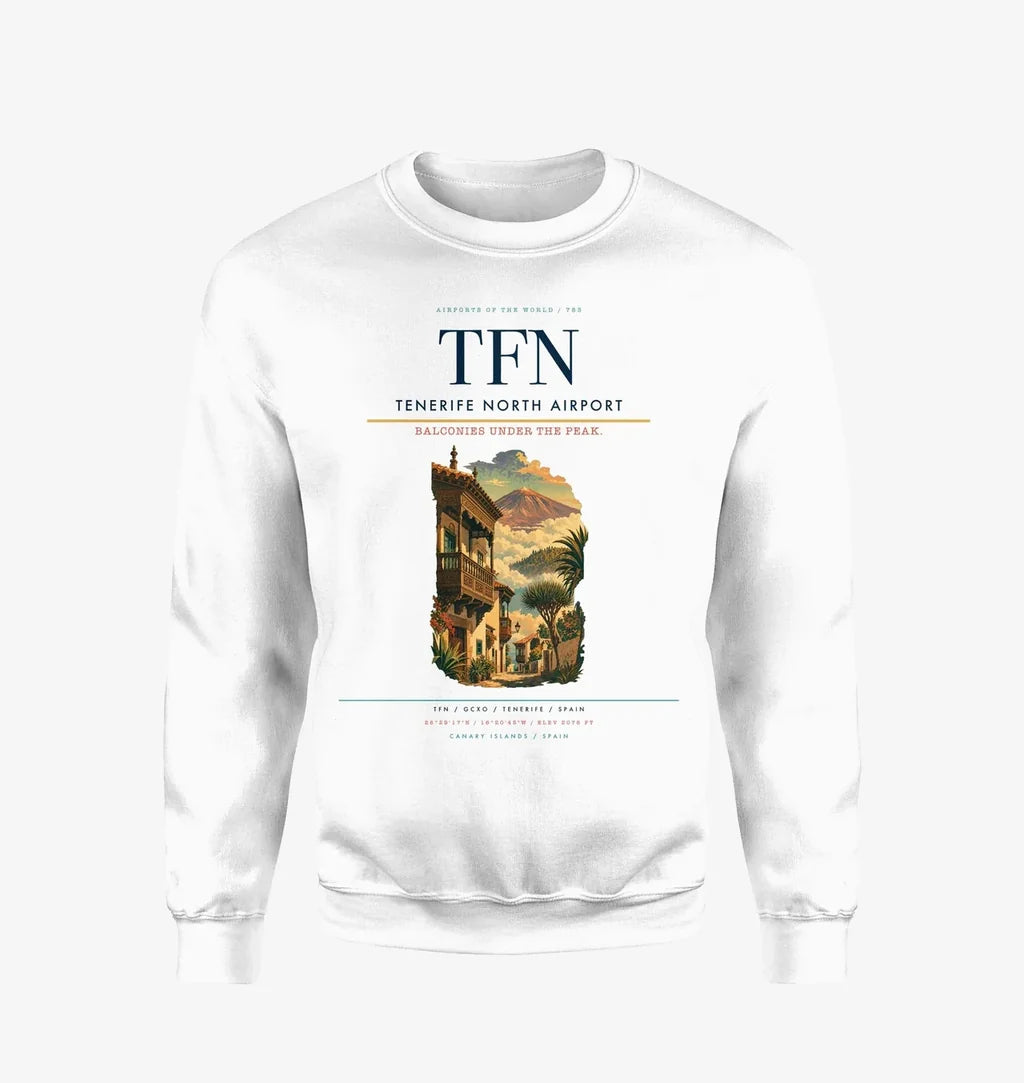 Tenerife North Airport (TFN) design on white sweatshirt