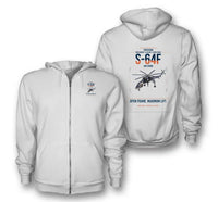 Thumbnail for Erickson S-64F Air Crane design on white premium zipped hoodie, double-side print