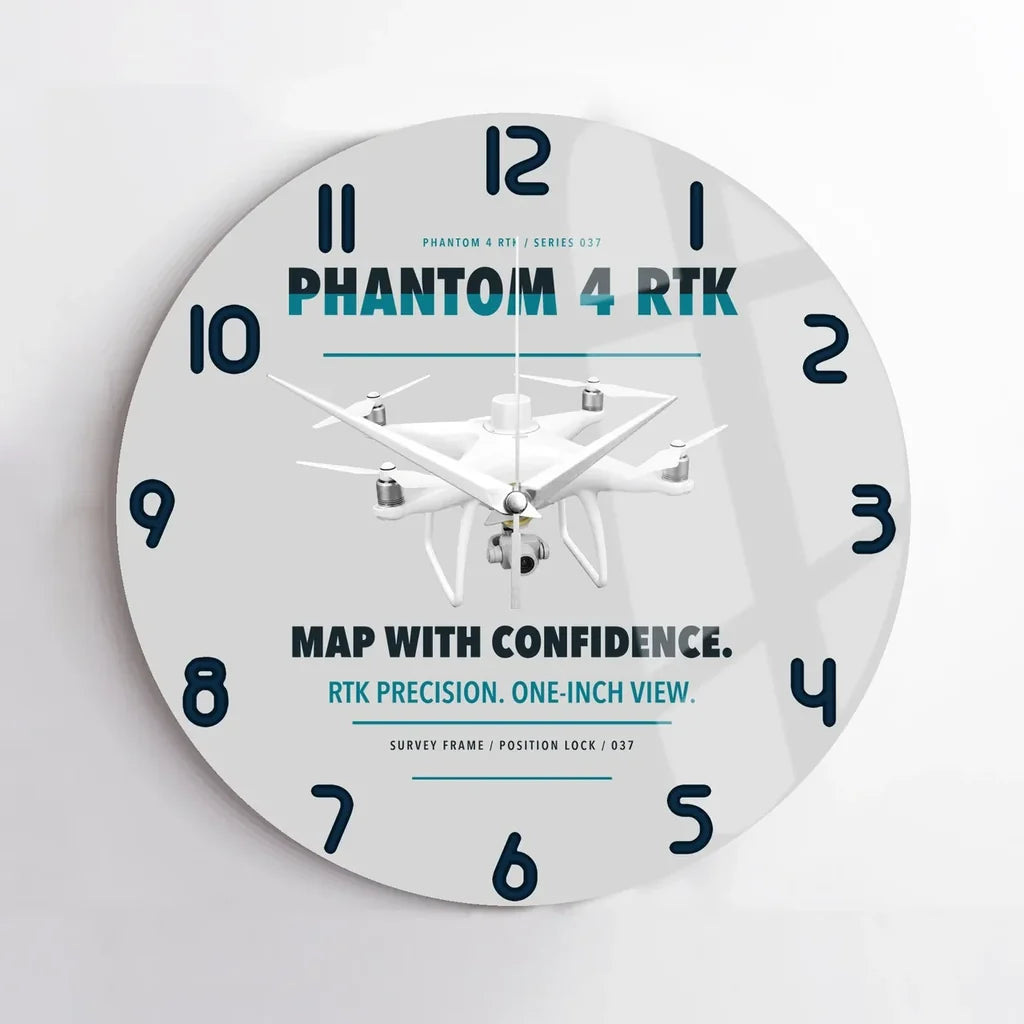 DJI Phantom 4 RTK design on light gray no frame wall clock