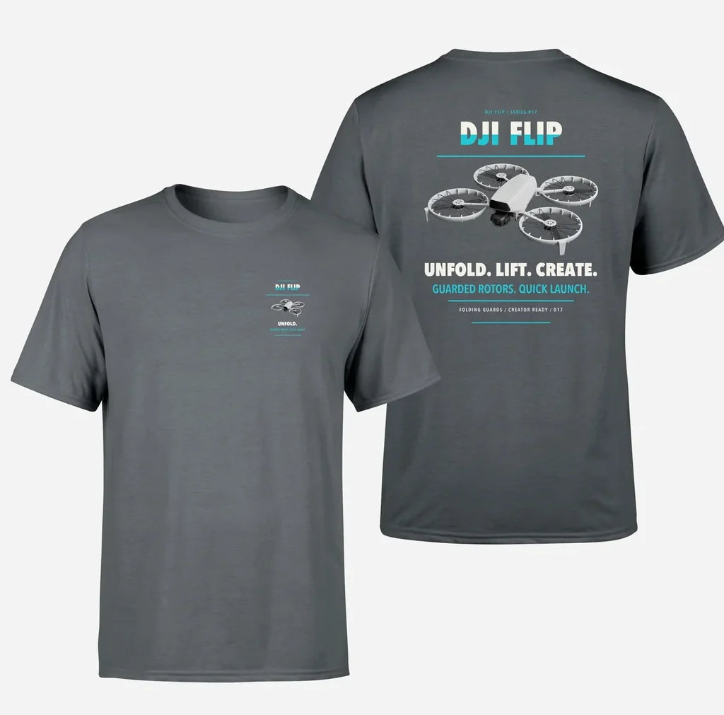 DJI Flip design on gray t shirt