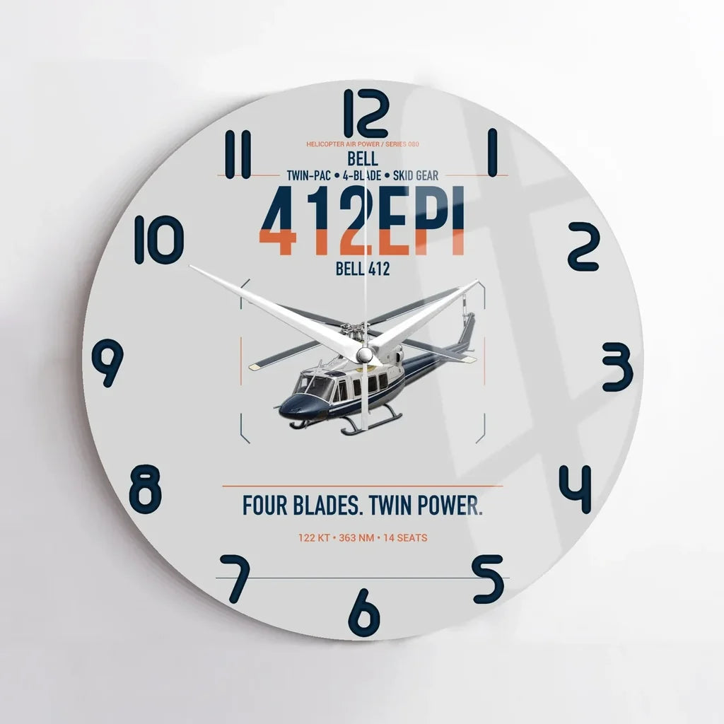 Bell 412EPI design on light gray no frame wall clock