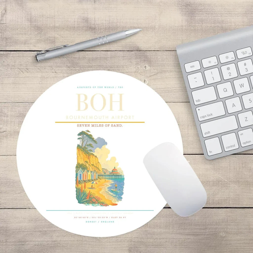 Bournemouth Airport BOH Mouse-Pad Round - White