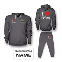 Thumbnail for I Love Flying Zipped Hoodie - Dark Gray + Name (Customizable)