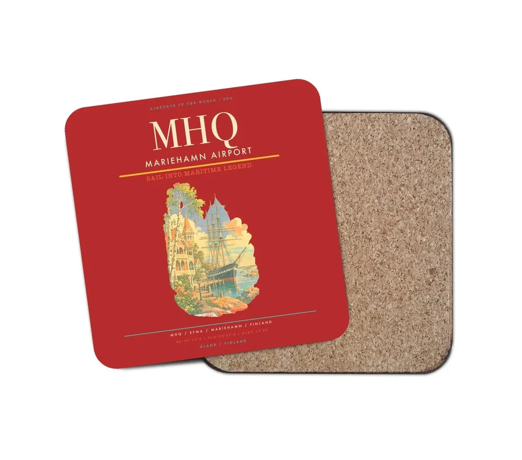 Mariehamn Airport (MHQ) design on red 1 piece coaster
