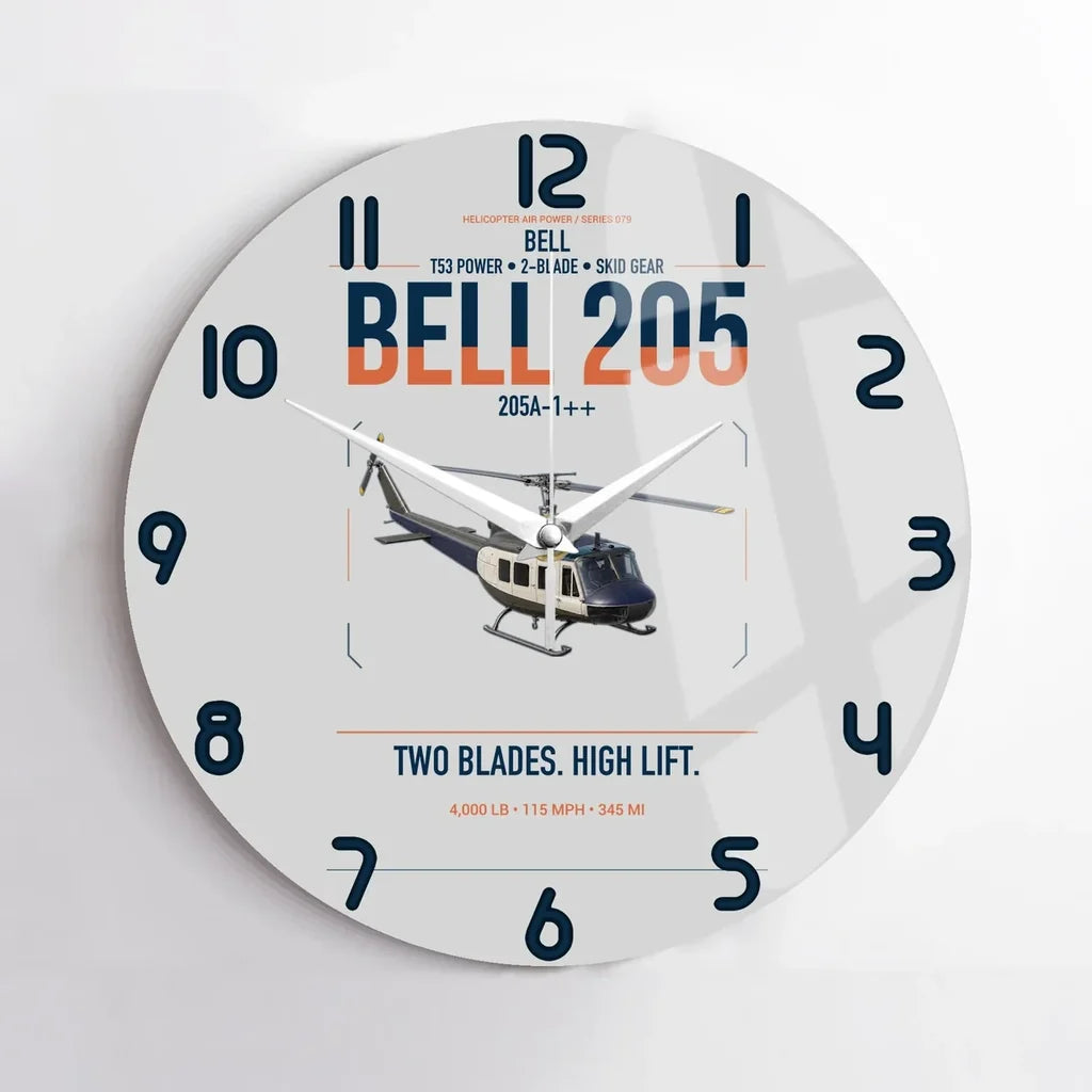 Bell 205A-1++ design on light gray no frame wall clock