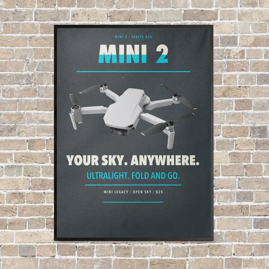 DJI Mini 2 vertical canvas print - framed - gray background