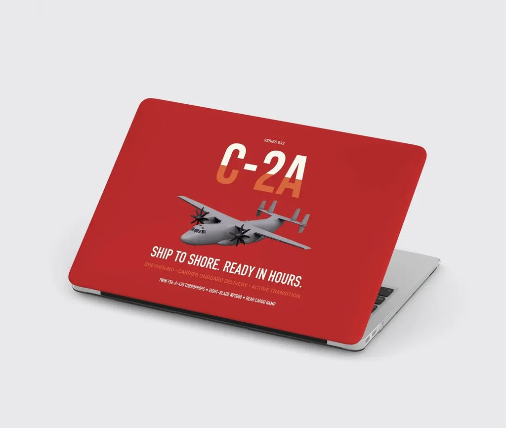 C-2A Greyhound design on red MacBook case