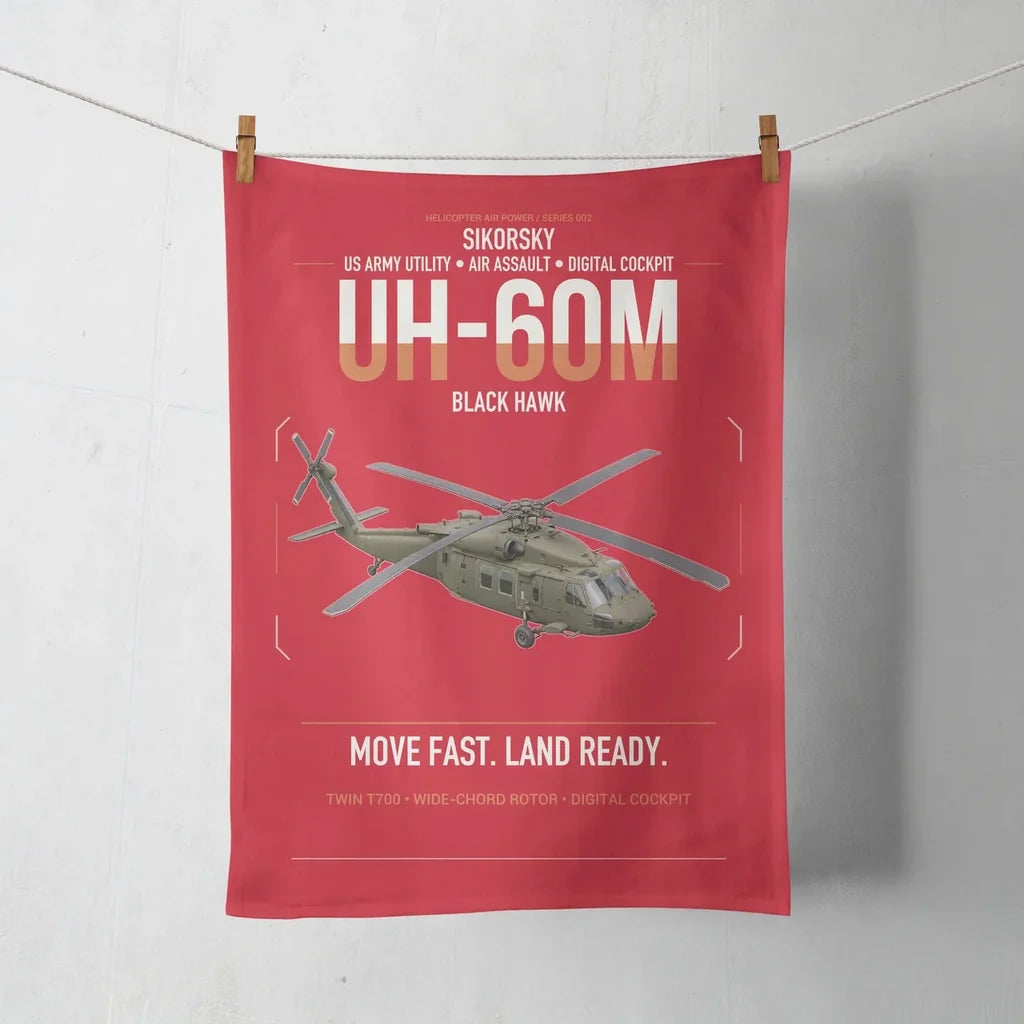 Sikorsky UH-60M Black Hawk design on red towel