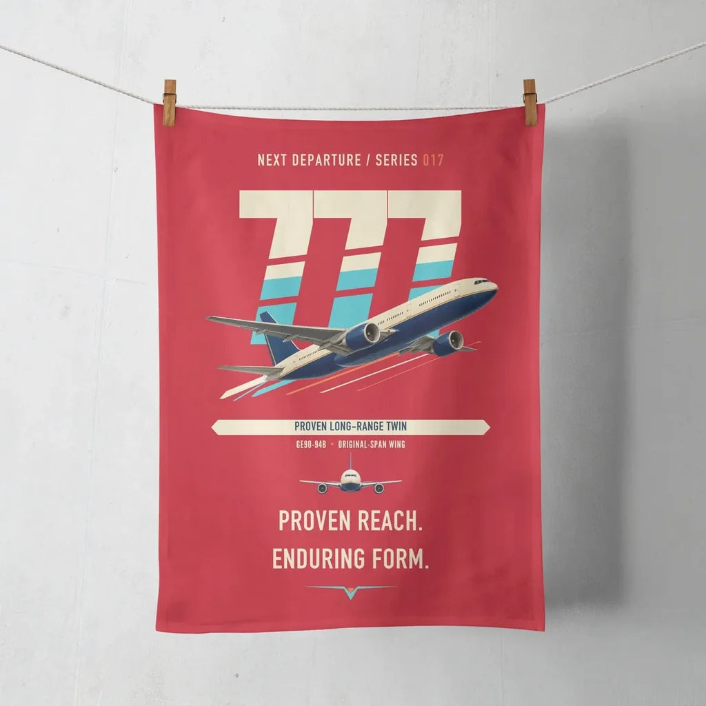 Boeing 777-200ER design on red towel