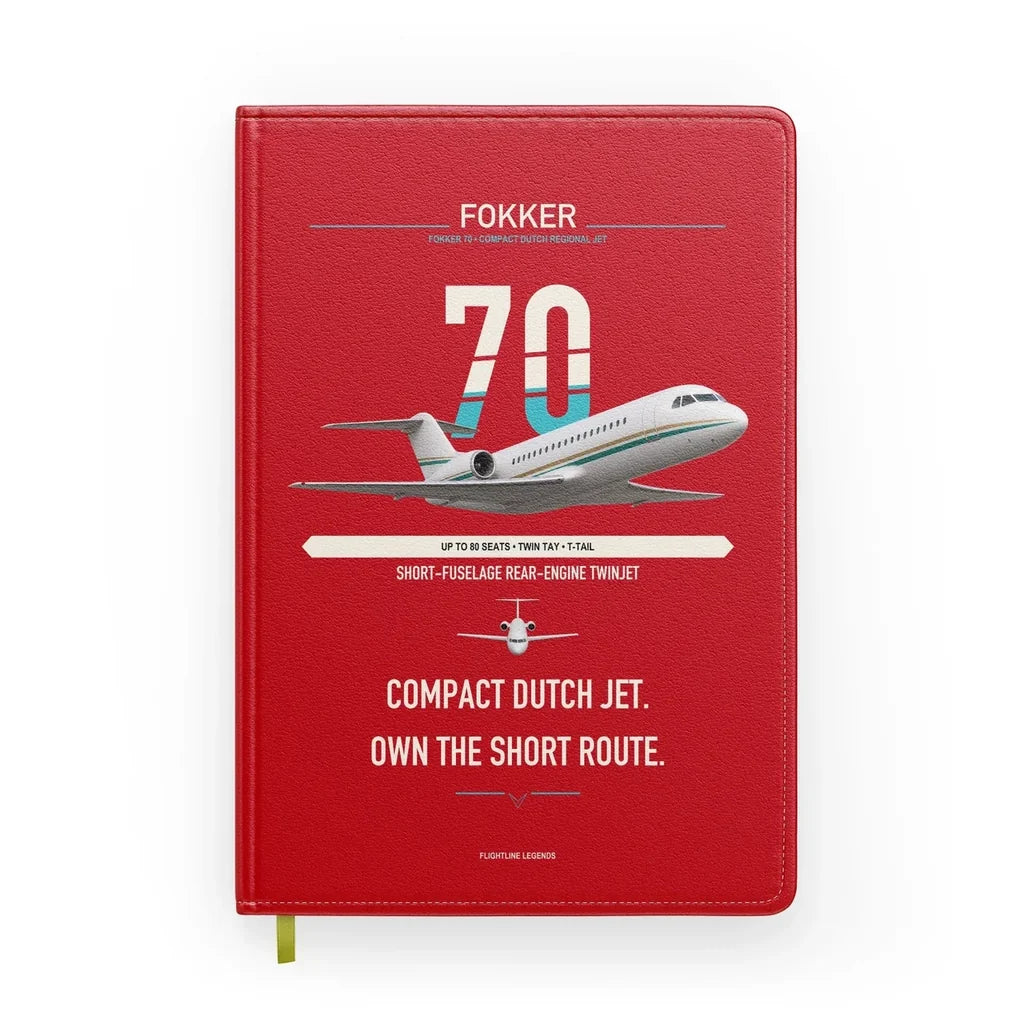 Fokker 70 design on red notebook