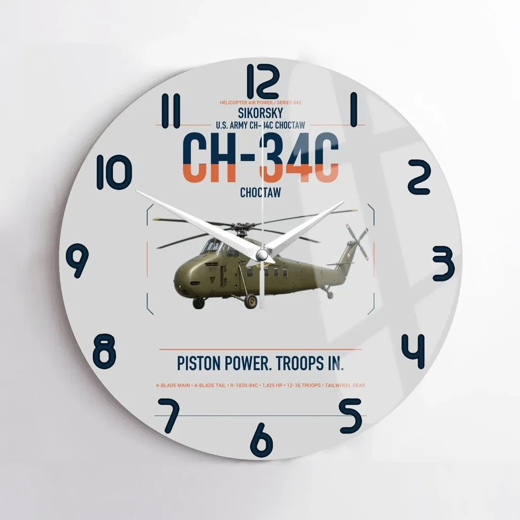 Sikorsky CH-34C Choctaw design on light gray no frame wall clock