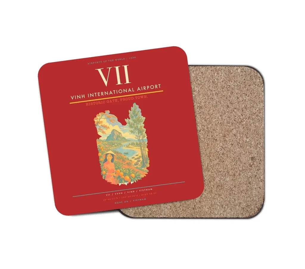 Vinh International Airport (VII) design on red 1 piece coaster
