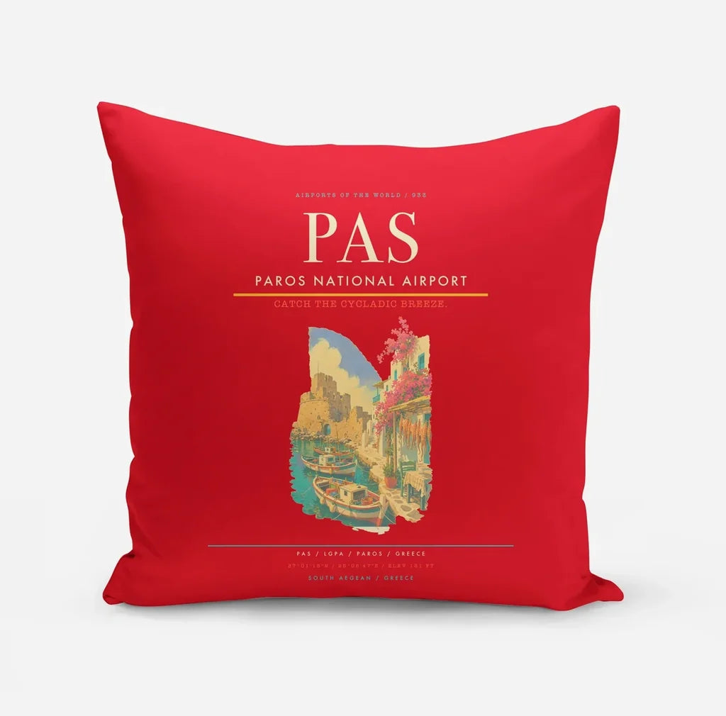 Paros National Airport (PAS) design on red pillow
