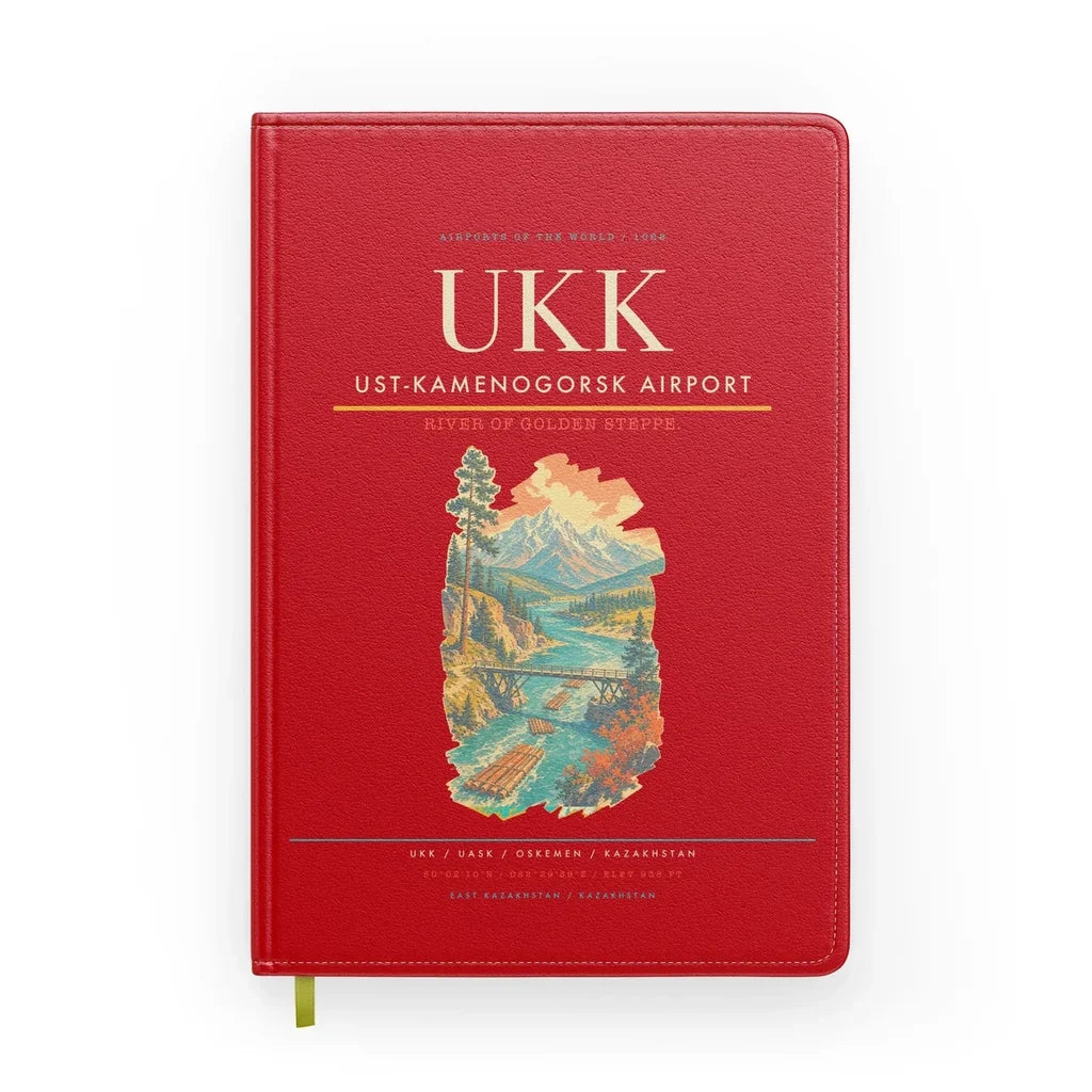 Ust-Kamenogorsk Airport (UKK) design on red notebook