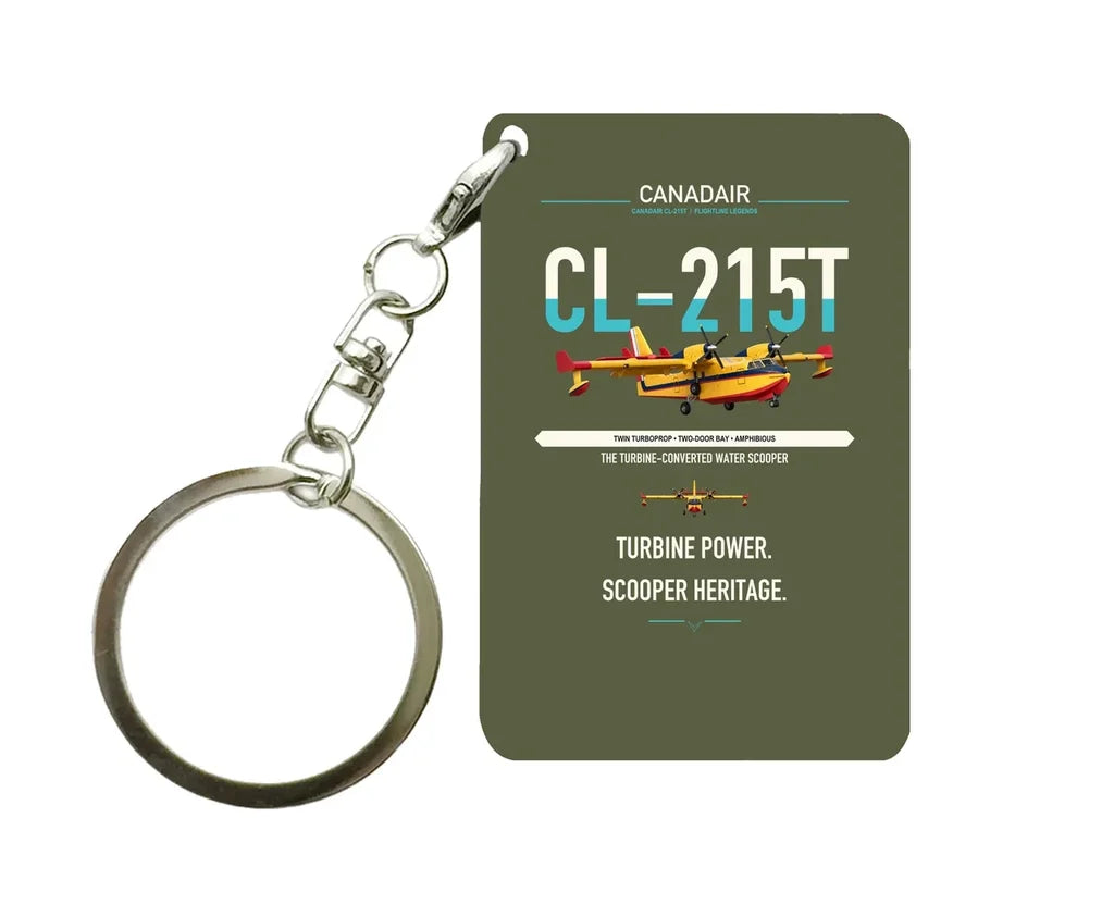 Canadair CL-215T design on green army designed key chain, double-side print