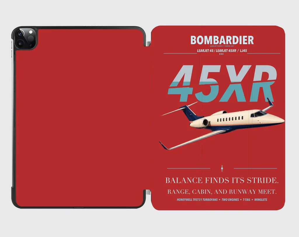 Bombardier Learjet 45XR design on red ipad tablet case