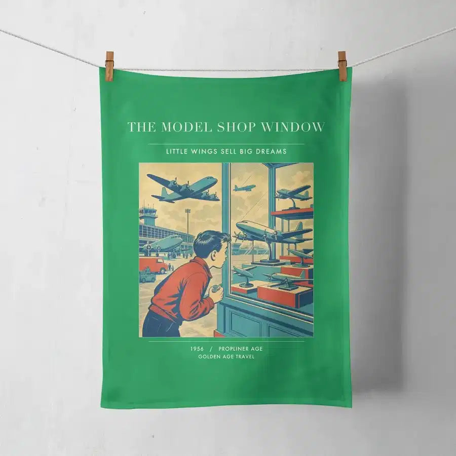 VINTAGE G4381 - The Model Shop Window - Designed Towels design on green