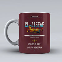 Thumbnail for Canadair CL-415EAF design on dark red ceramic mug, double-side print